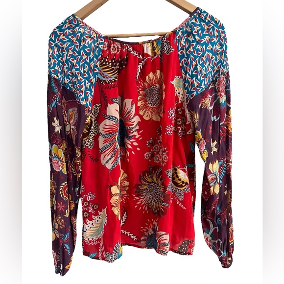 JOHNNY WAS x JADE “Tasha” Boho Floral Peasant Top Blouse Beaded Tassels Size XS - Picture 5 of 11